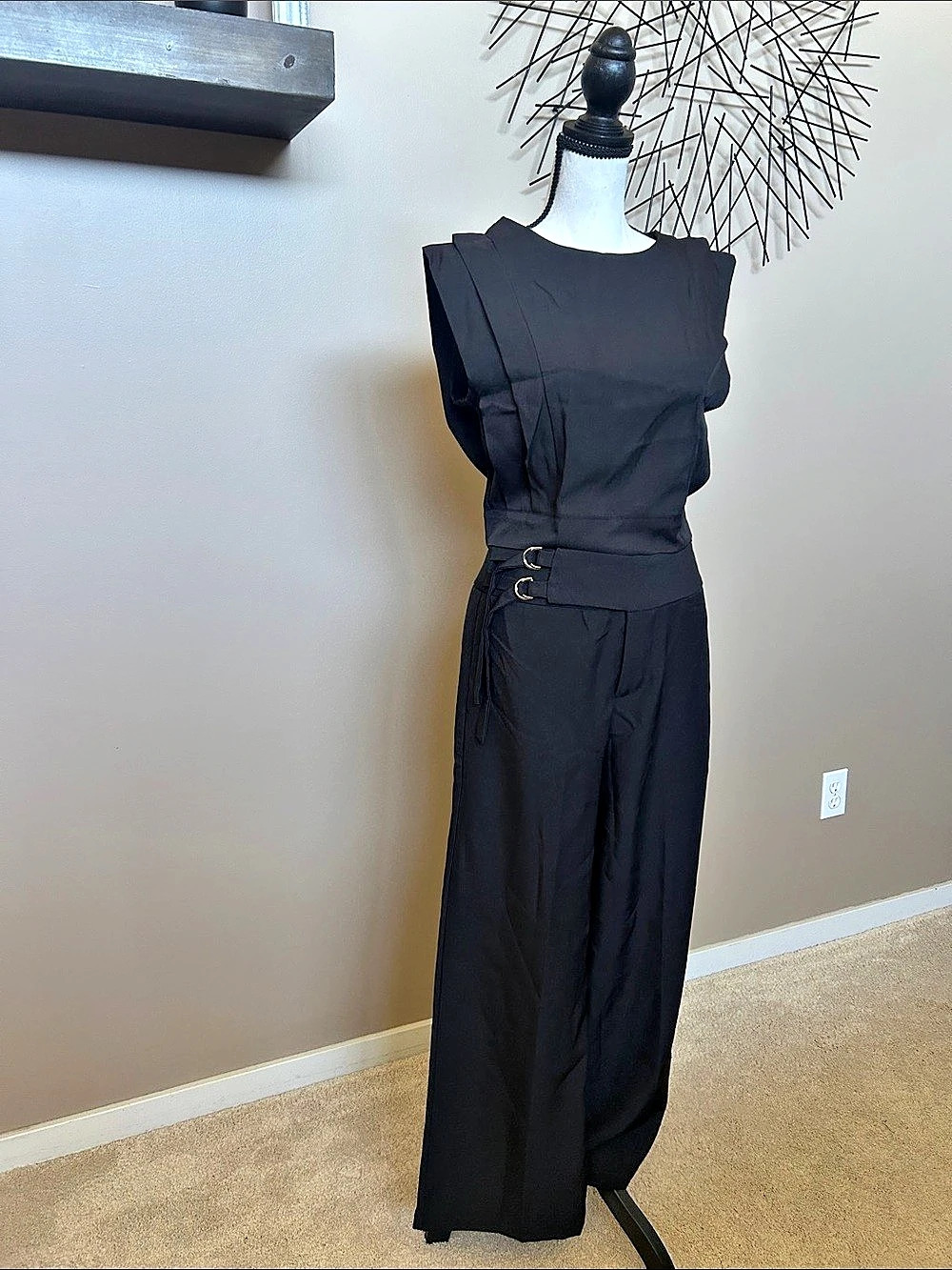 NWT CIDER wide-leg trousers & NWOT CHICME structured, sleeveless black top Size